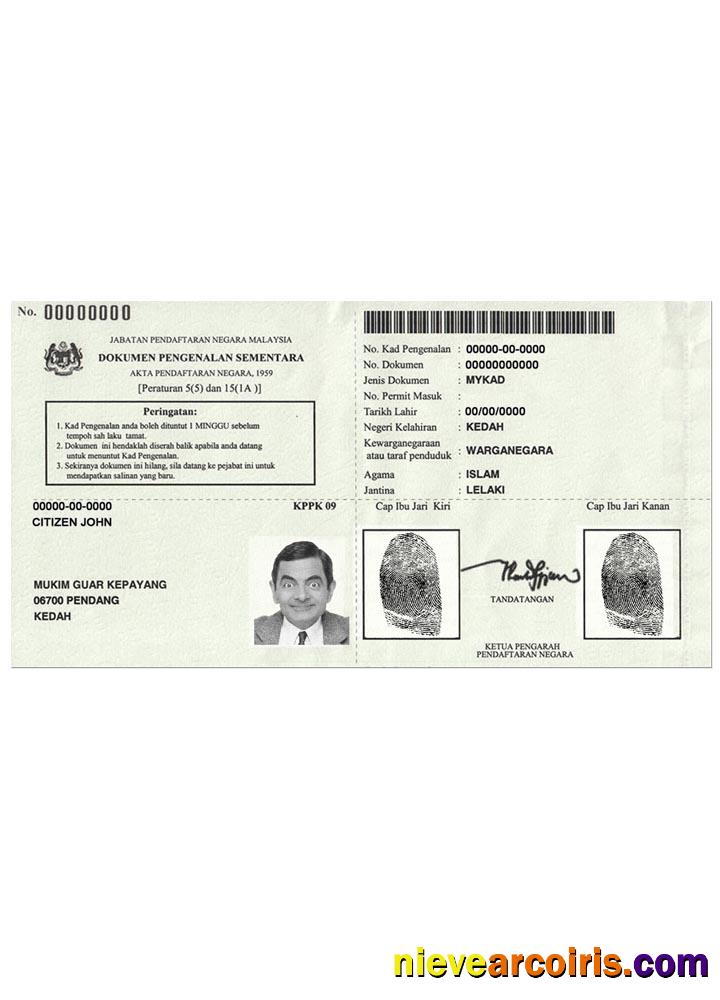 MALAYSIA Temporary Identification Certificate 2016
